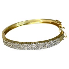 Bracelet jonc en or jaune 14 carats avec diamants pavés brillants 2,5 carats, évaluation