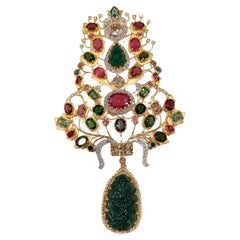 Appraised 18k Gold 55 carat Emerald Tourmaline Diamond Gold Pendant