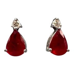 Appraised 18kt White Gold Ruby and Diamond Earrings - 1.60ctw Pear Rubies