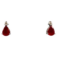 Appraised 18kt White Gold Ruby and Diamond Earrings - 1.60ctw Pear Rubies