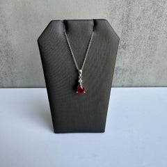 Appraised 18kt White Gold Ruby and Diamond Necklace - 1.22ctw Pear Ruby, New