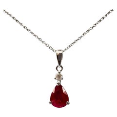 Appraised 18kt White Gold Ruby and Diamond Necklace - 1.22ctw Pear Ruby, New