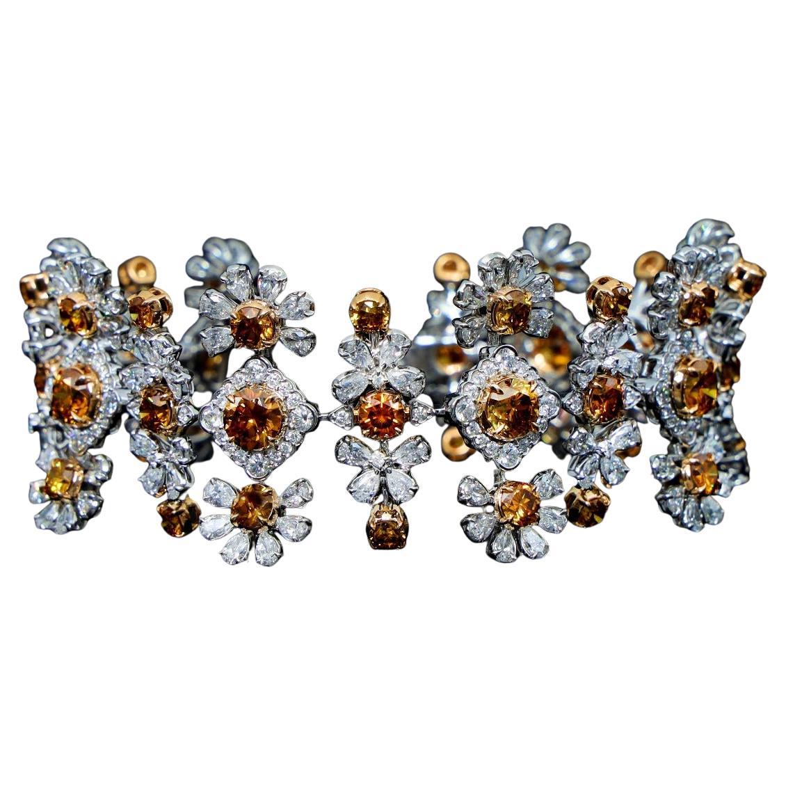 Valorada Pulsera de Diamantes Naranja con Diamantes Blancos de 25,738 quilates en venta