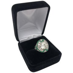 Antique Appraised 3.04 Carat Art Deco Diamond and Emeralds Ring