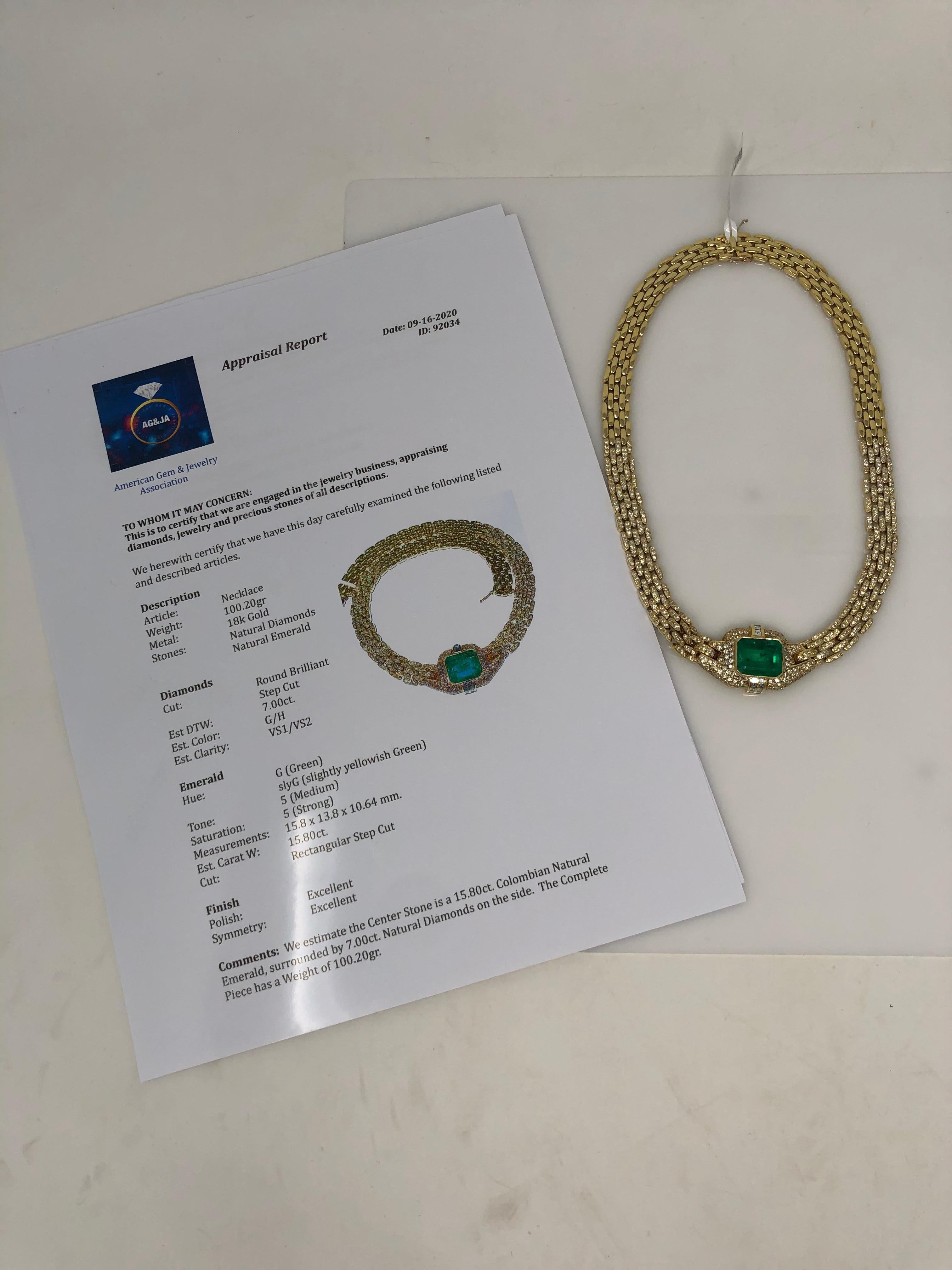 Appraised Columbian 15.80 Carat Emerald Diamond Necklace  6
