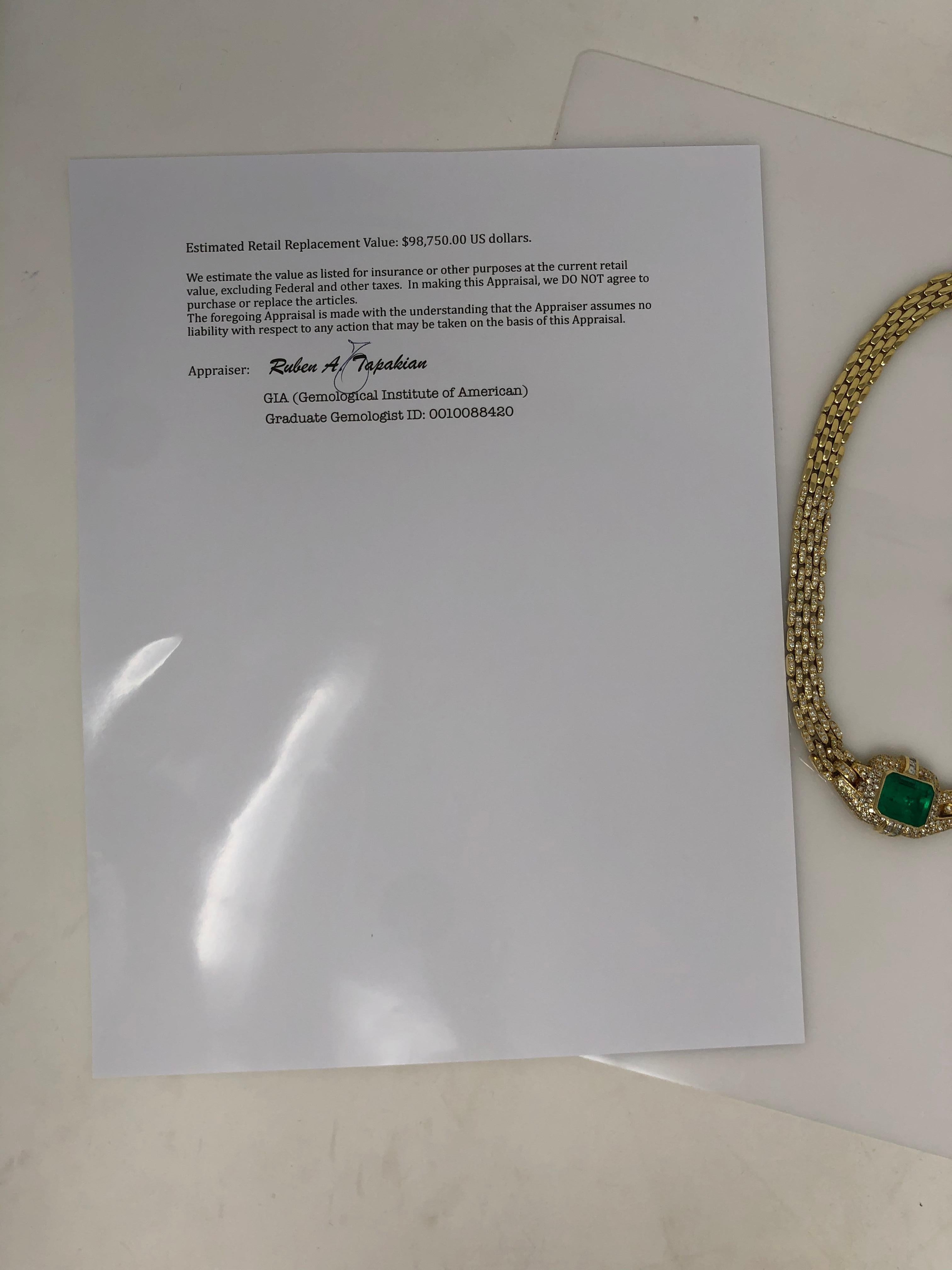 Appraised Columbian 15.80 Carat Emerald Diamond Necklace  7