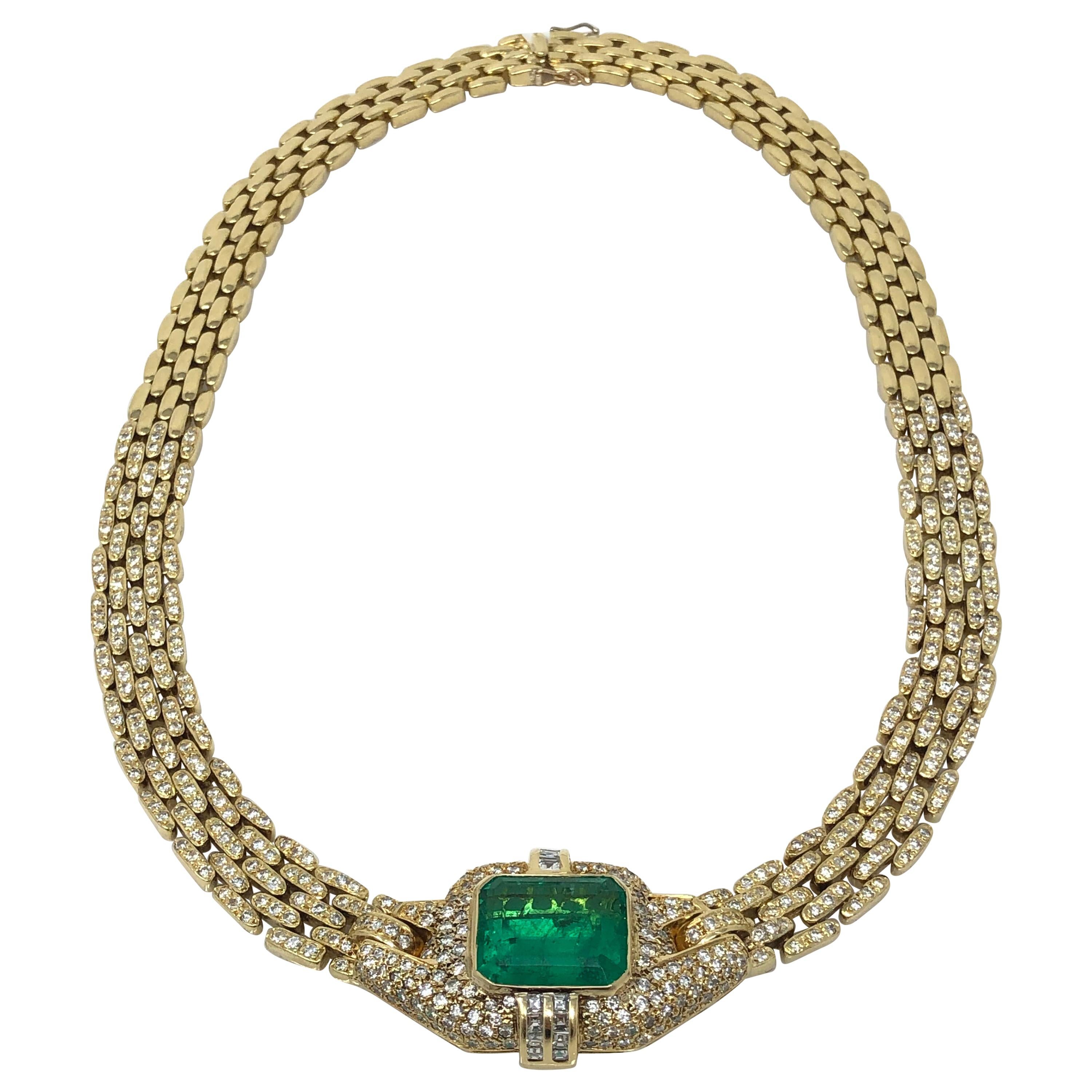 Appraised Columbian 15.80 Carat Emerald Diamond Necklace 