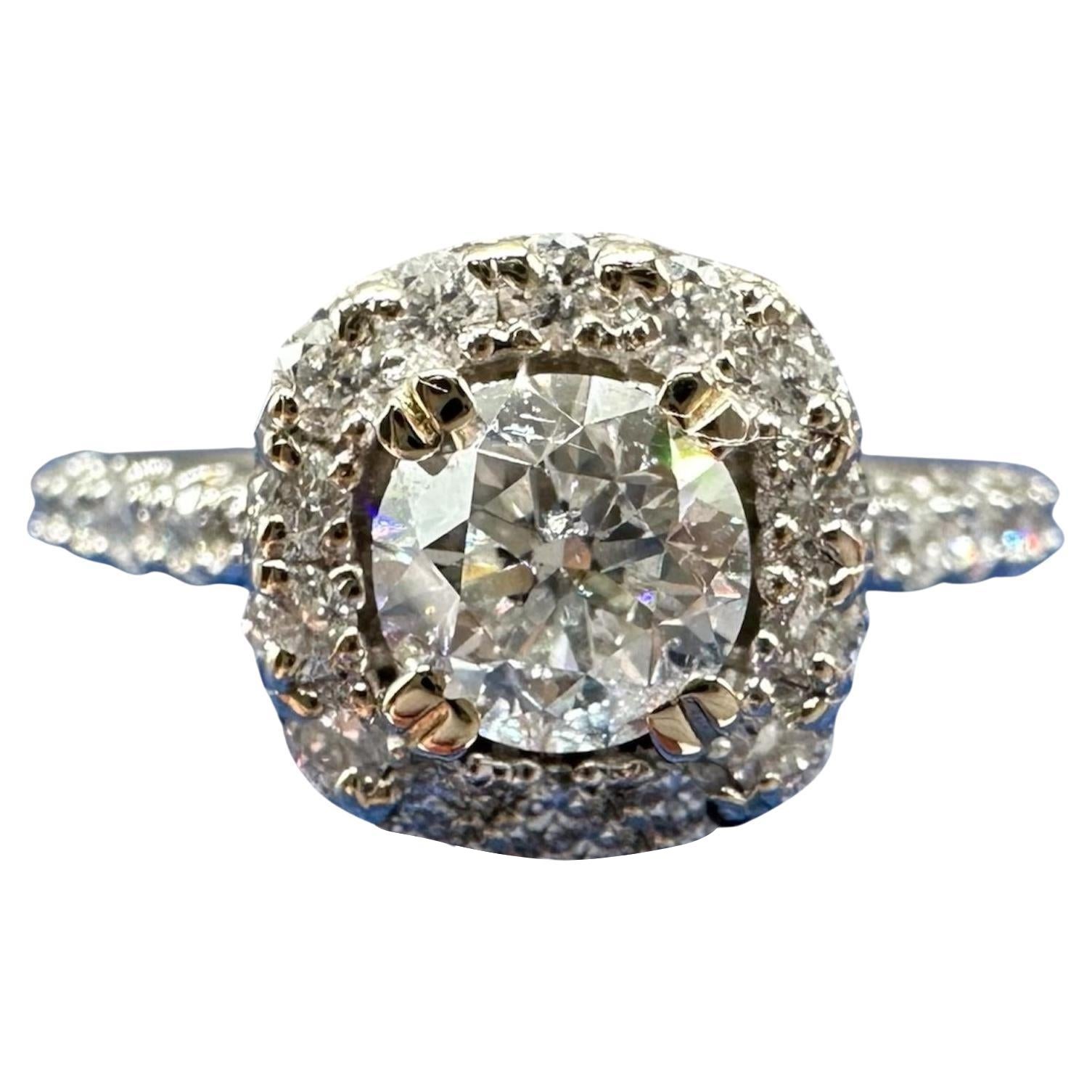 Anillo de compromiso de diamantes naturales tasados en oro blanco de 14 quilates - 1,33 quilates