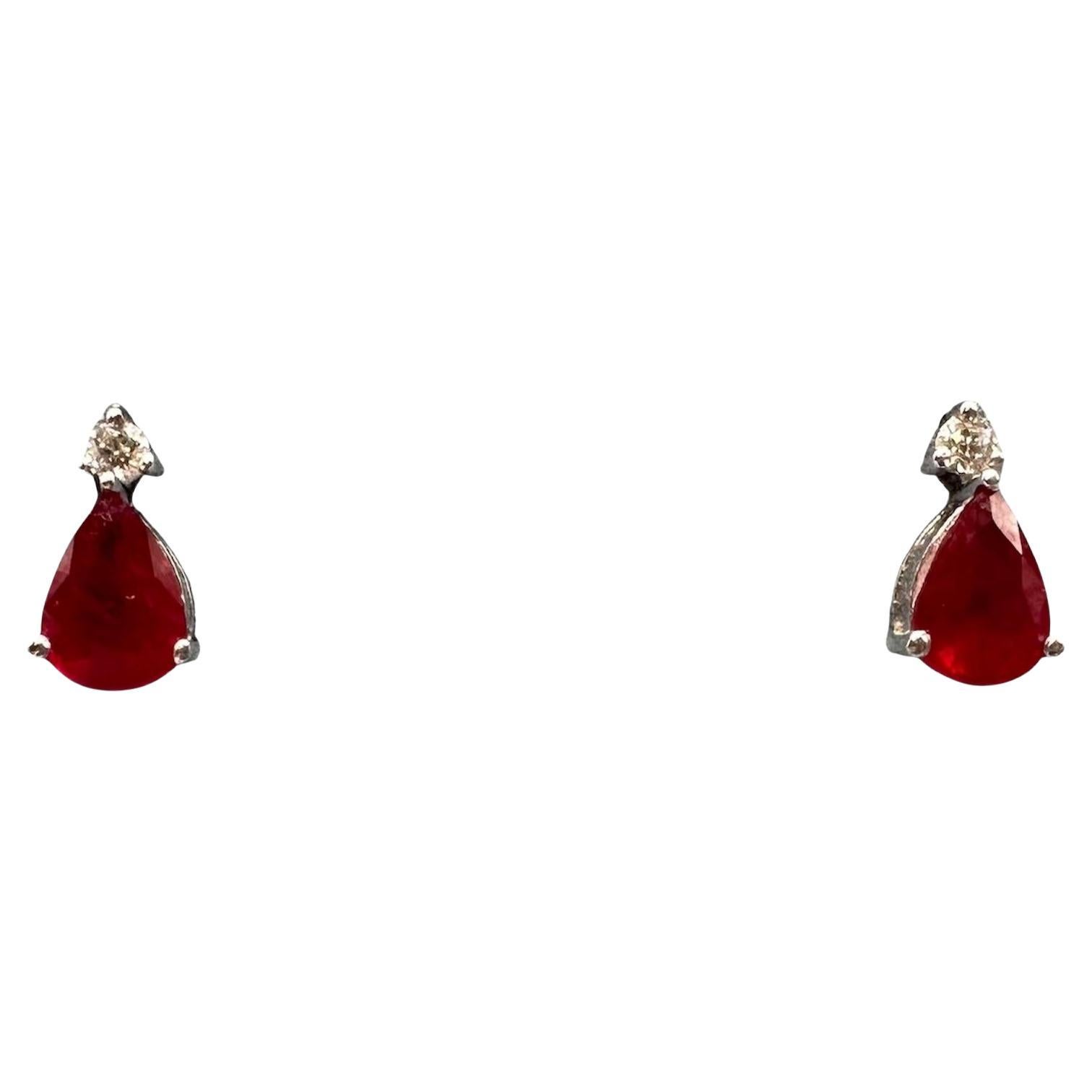 Appraised Ruby and Diamond Earrings in 18kt White Gold - 1.60ctw Pear Rubies