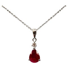 Appraised Ruby and Diamond Necklace in 18kt White Gold - 1.22ctw Pear Ruby, New