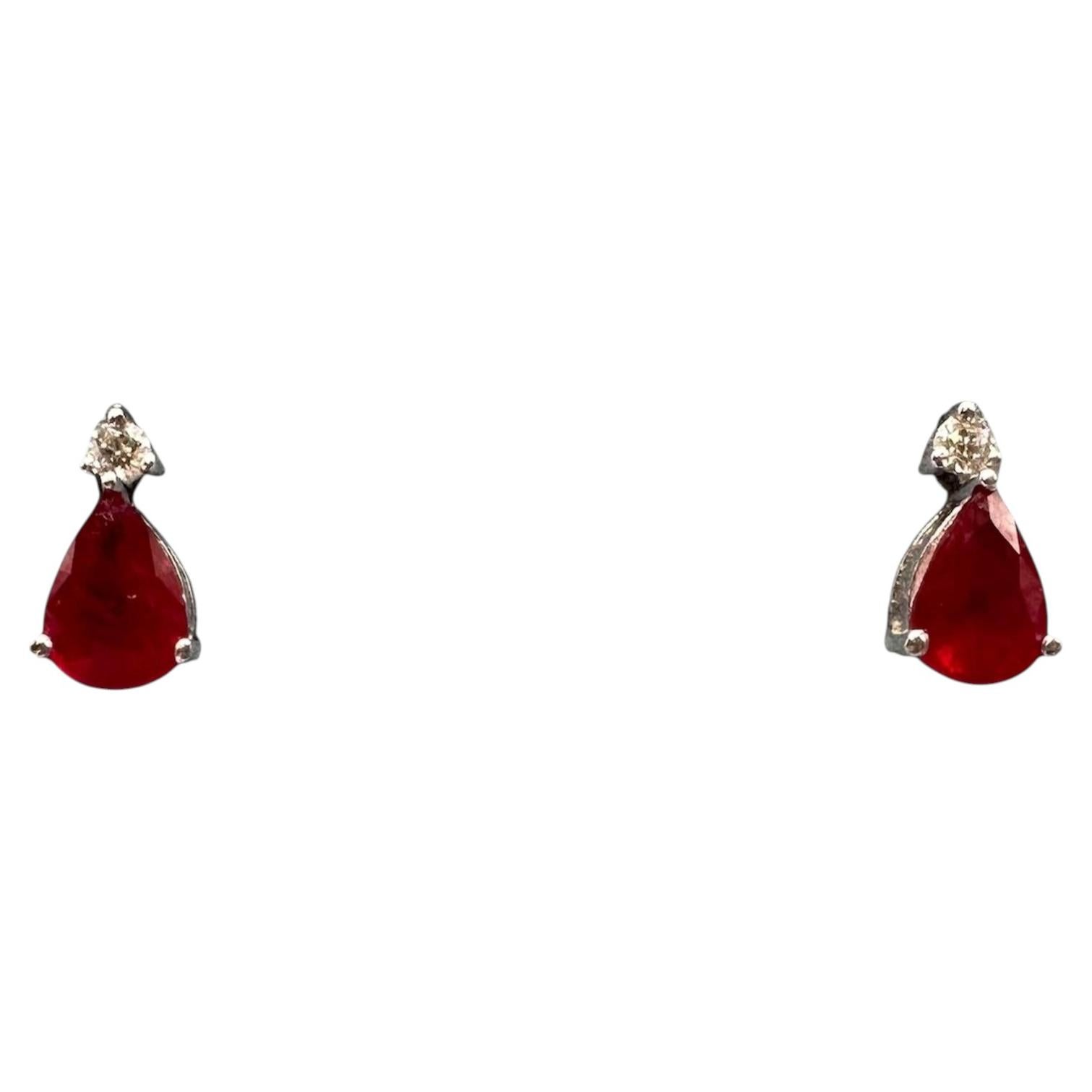 Appraised Ruby Diamond Earrings 18K White Gold 1.60ctw Pear Rubies