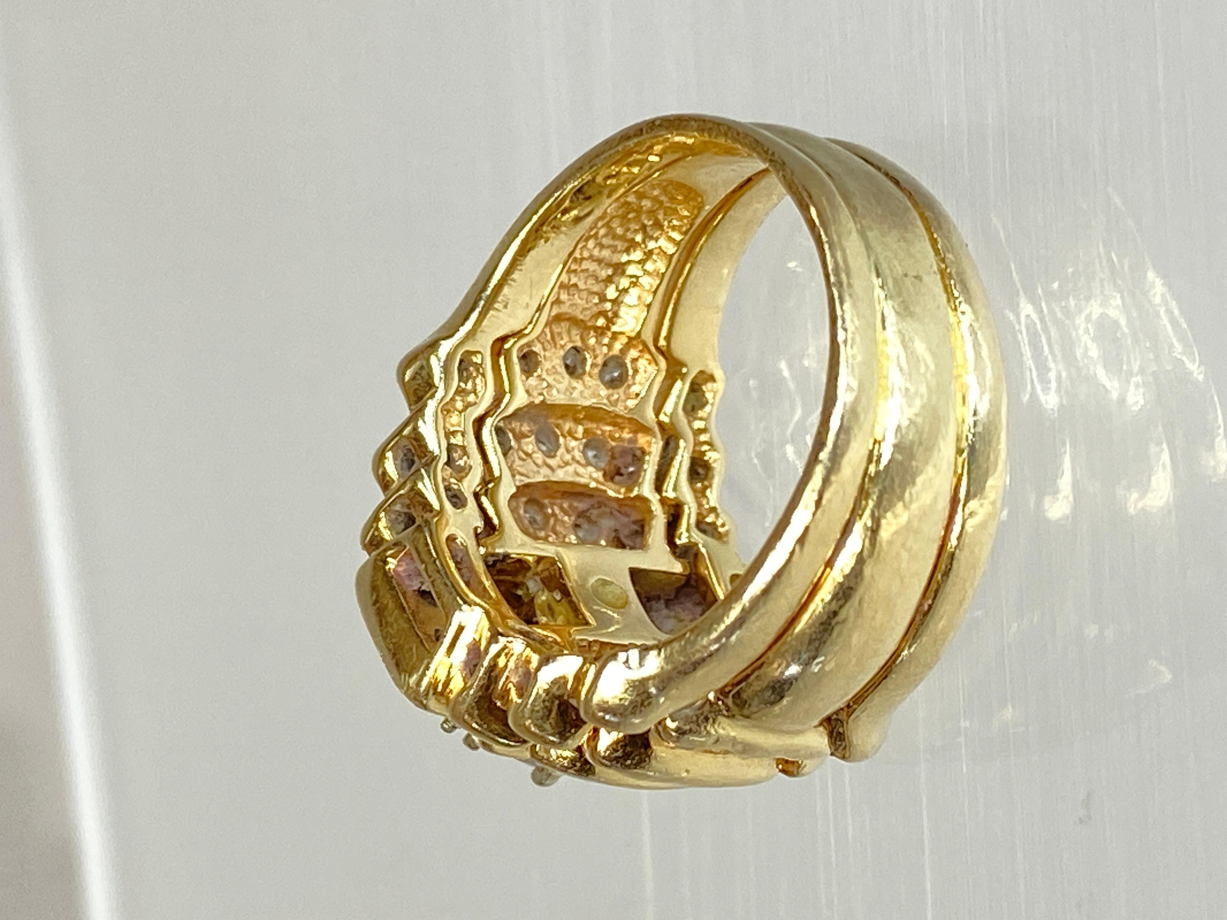 Women's or Men's Vintage 14K Yellow Gold Wide Massive 2 Carat Natural Diamond 5 Row Ring