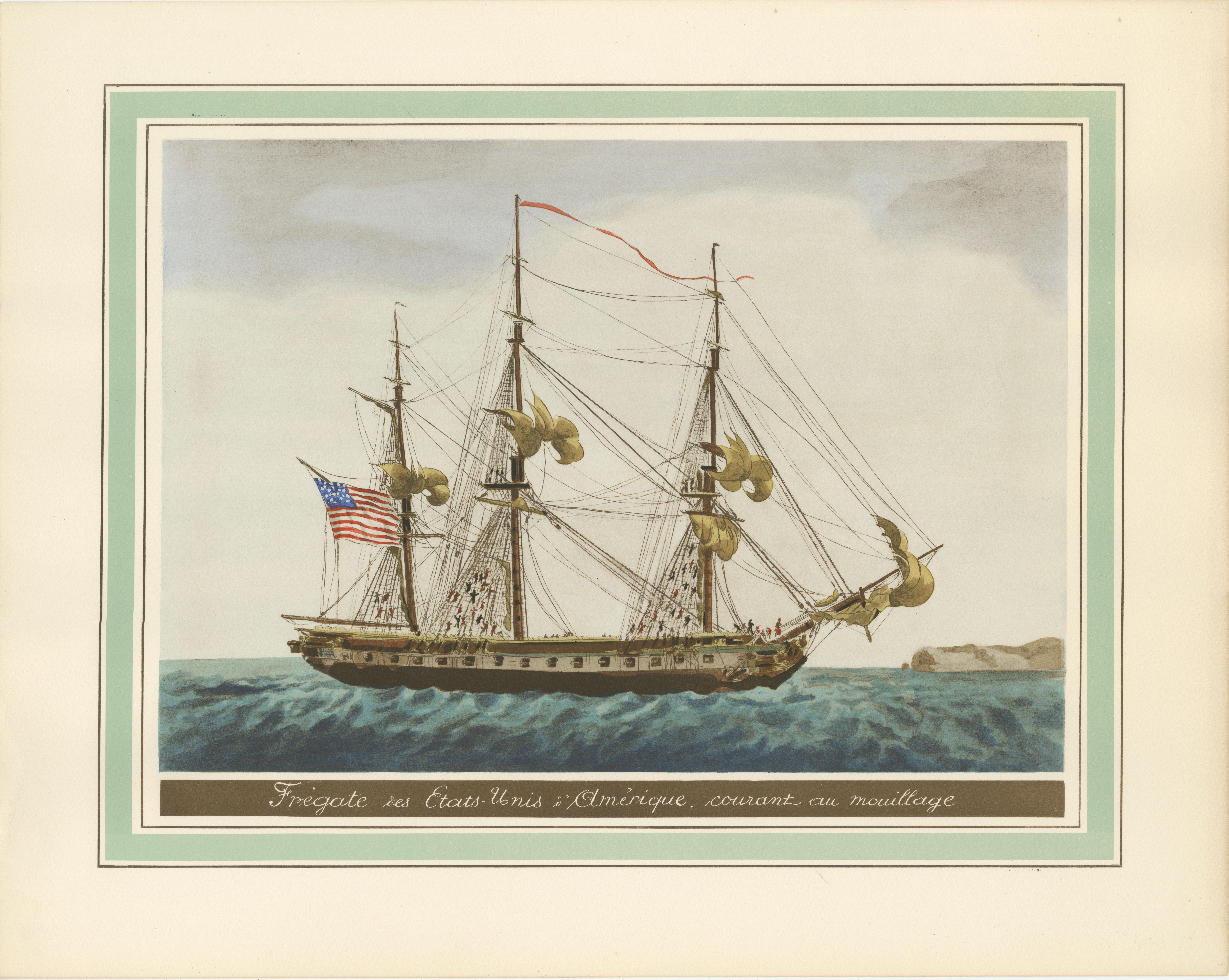 This print depicts an American frigate from the caption 