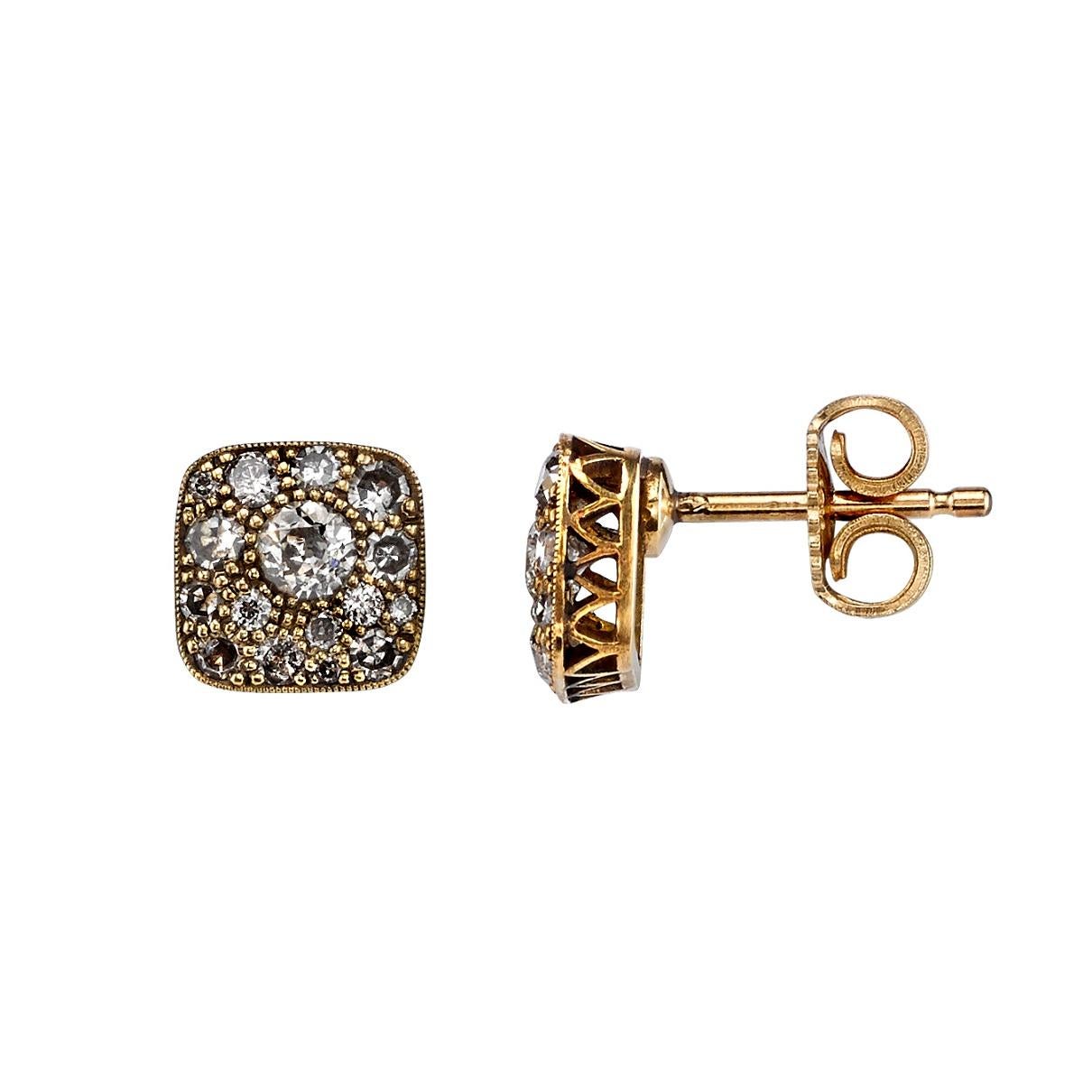 Approximately 0.60ctw varying old cut and round brilliant cut diamonds in handcrafted 18K yellow gold stud earrings. Available in a polished or oxidized finish, please specify when ordering. 

Prices vary according to diamond weight.

*Cobblestone