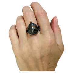Approx 15cts Black Diamond Pear Shape Handmade White Gold Ring