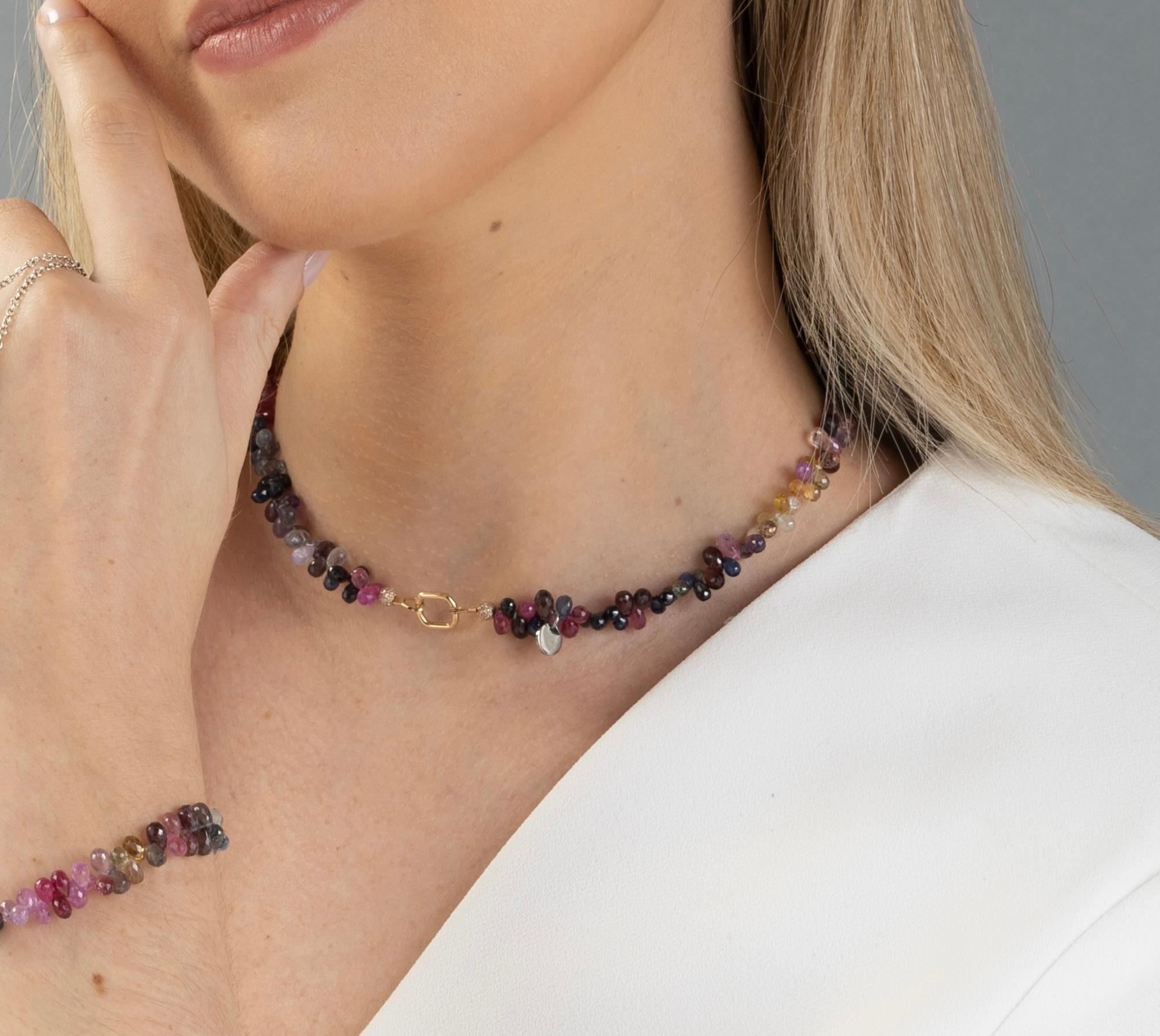 Approx. 170 carat multi color sapphire briolet necklace with 14K gold closure In New Condition For Sale In Boostedt, SH