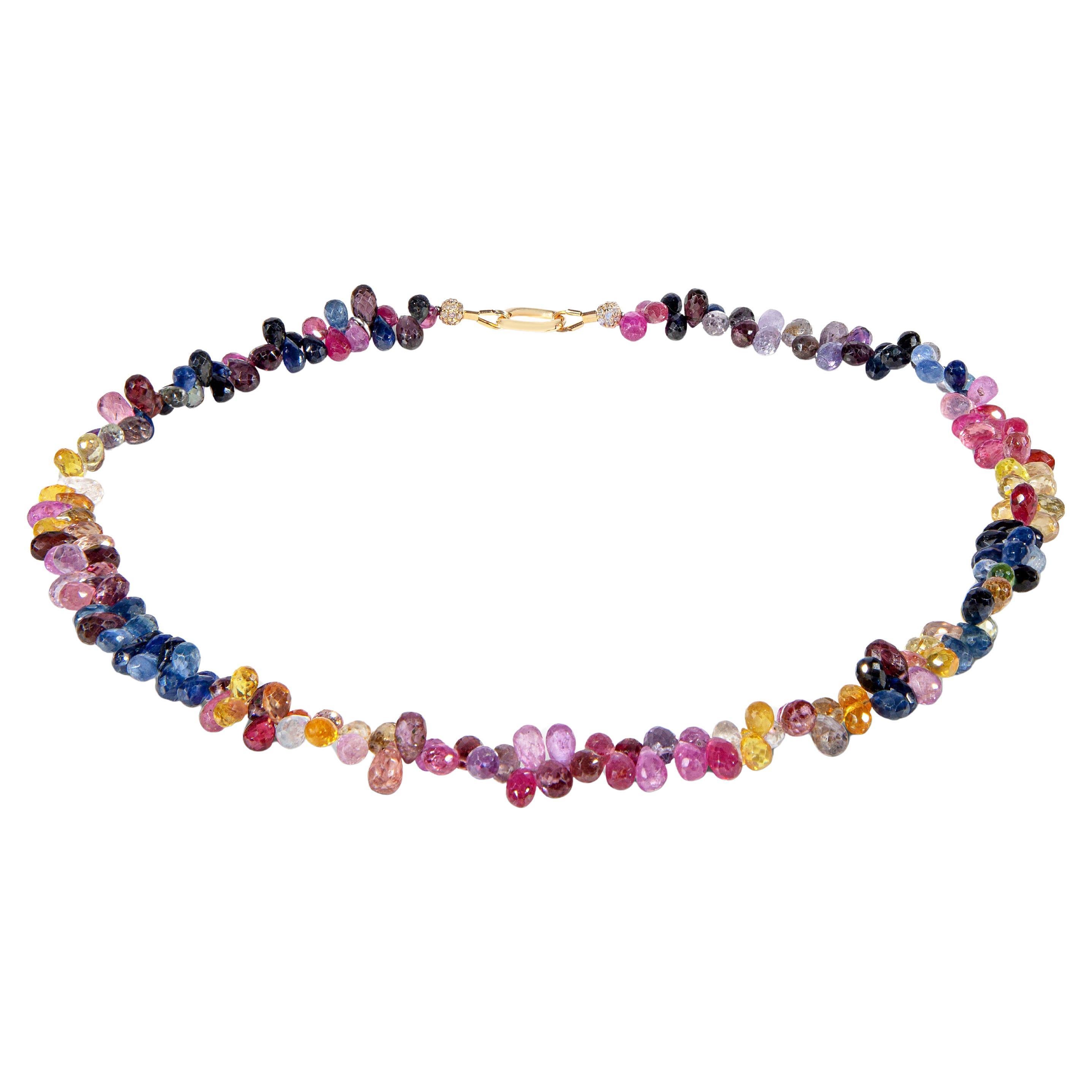 Approx. 170 carat multi color sapphire briolet necklace with 14K gold closure For Sale