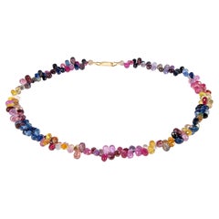 Approx. 170 carat multi color sapphire briolet necklace with 14K gold closure