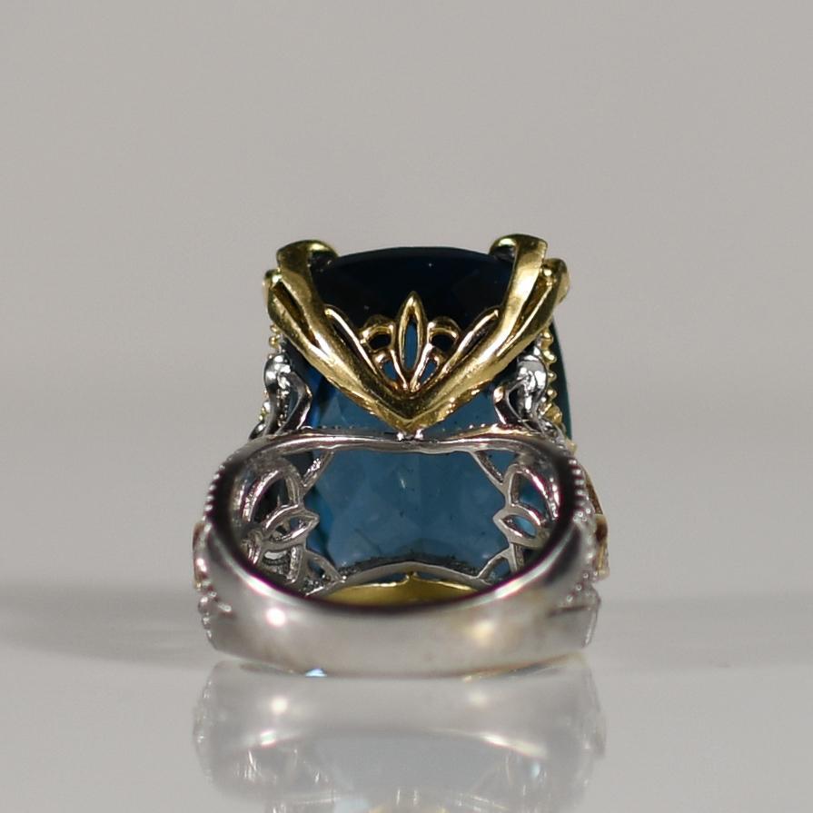 Cushion Cut Approx. 40 Carat Blue Topaz Statement Ring with Sapphire and Diamond accents