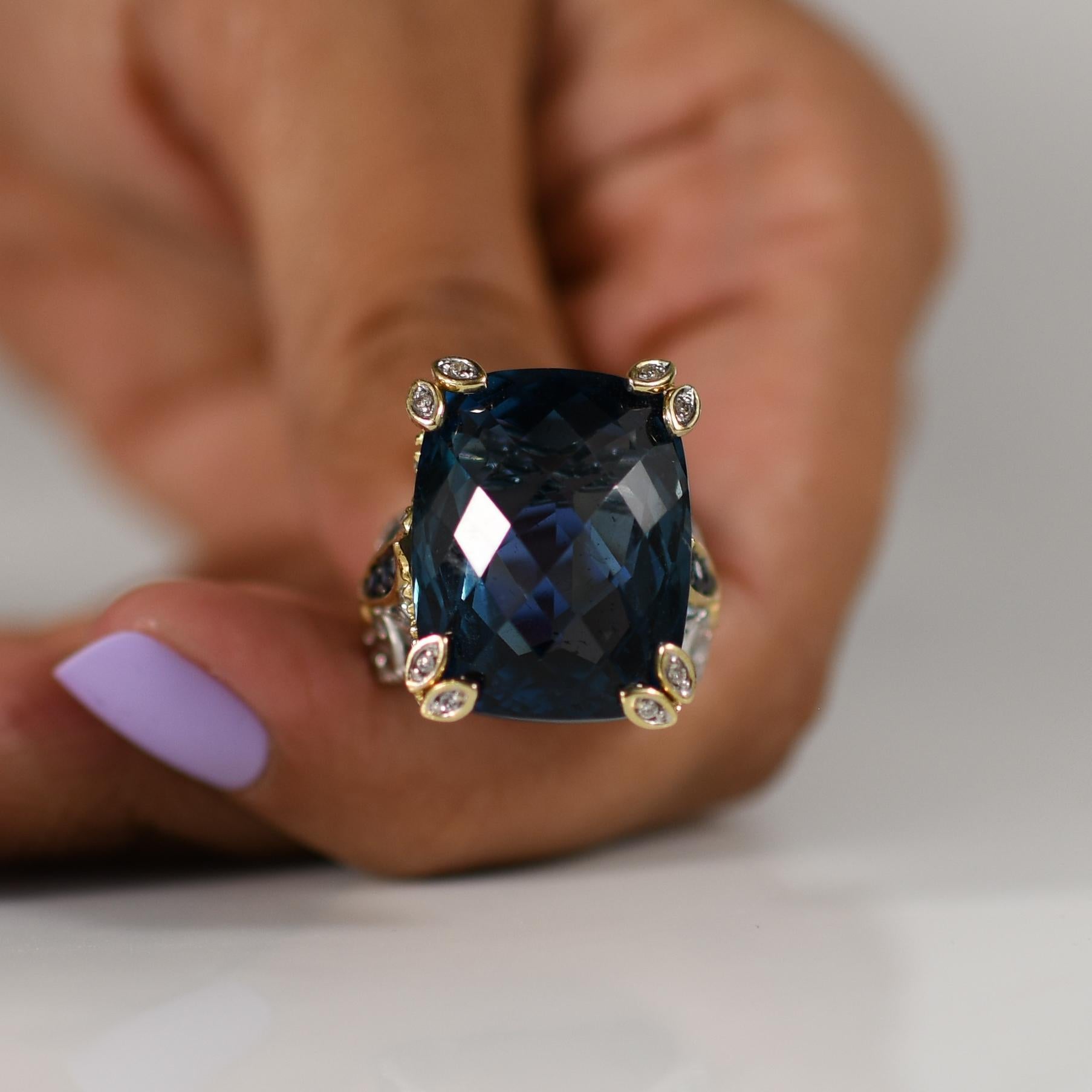 Approx. 40 Carat Blue Topaz Statement Ring with Sapphire and Diamond accents 1