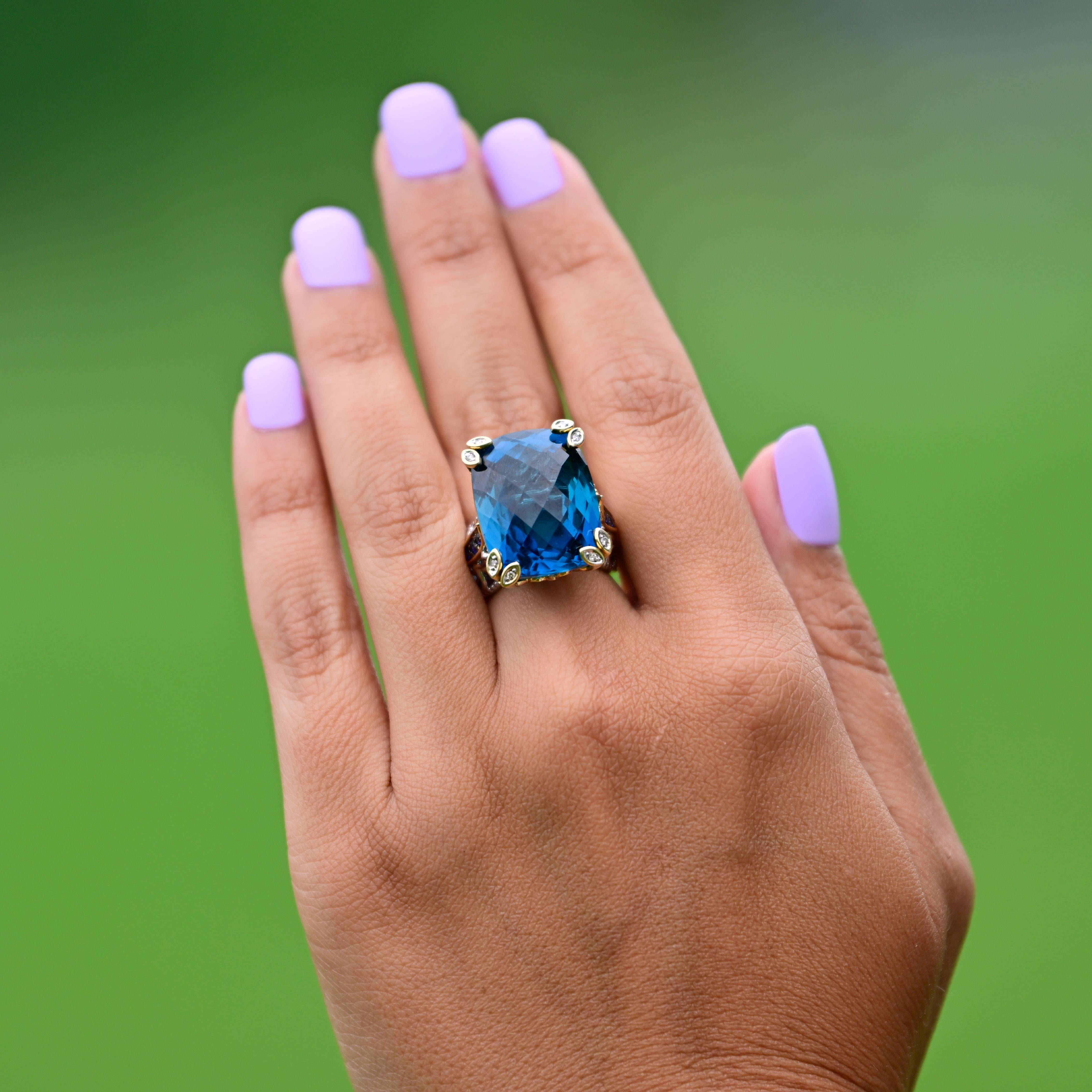 Approx. 40 Carat Blue Topaz Statement Ring with Sapphire and Diamond accents 2