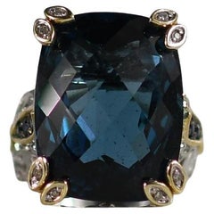 Approx. 40 Carat Blue Topaz Statement Ring with Sapphire and Diamond accents