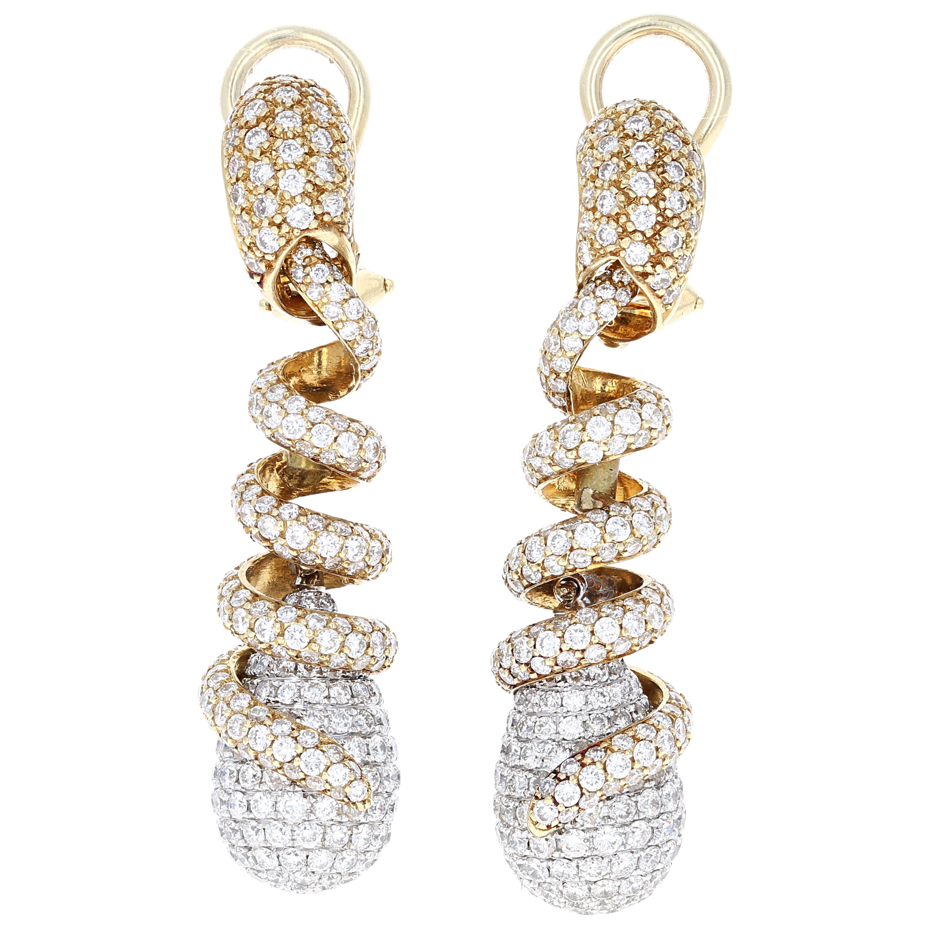 Approximate 6.50 Carat Diamond 18 Karat Yellow and White Gold Drop Earrings