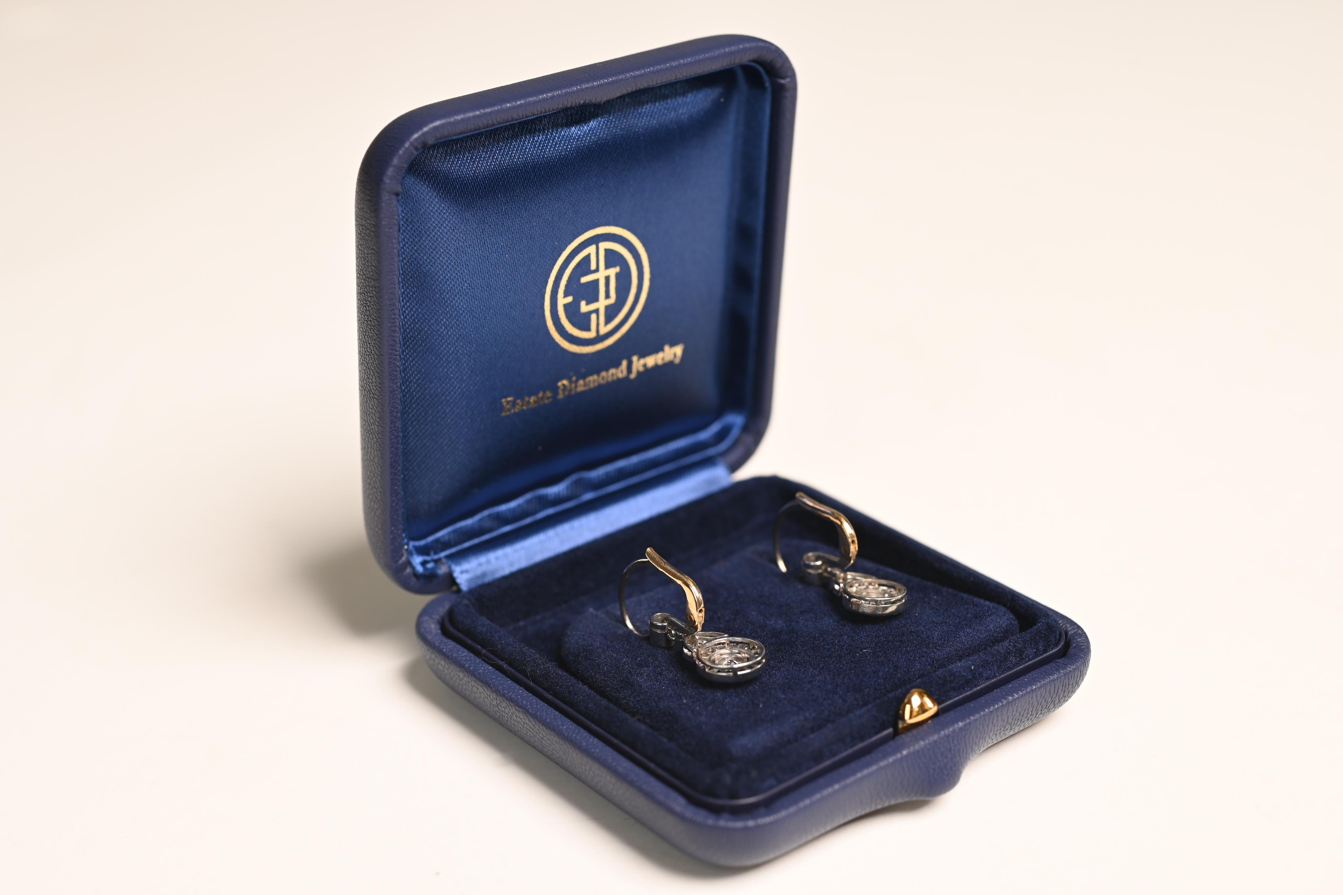 Approximately 0.15ct Old European Cut Diamonds and Sapphire Cluster Earrings In Excellent Condition In New York, NY
