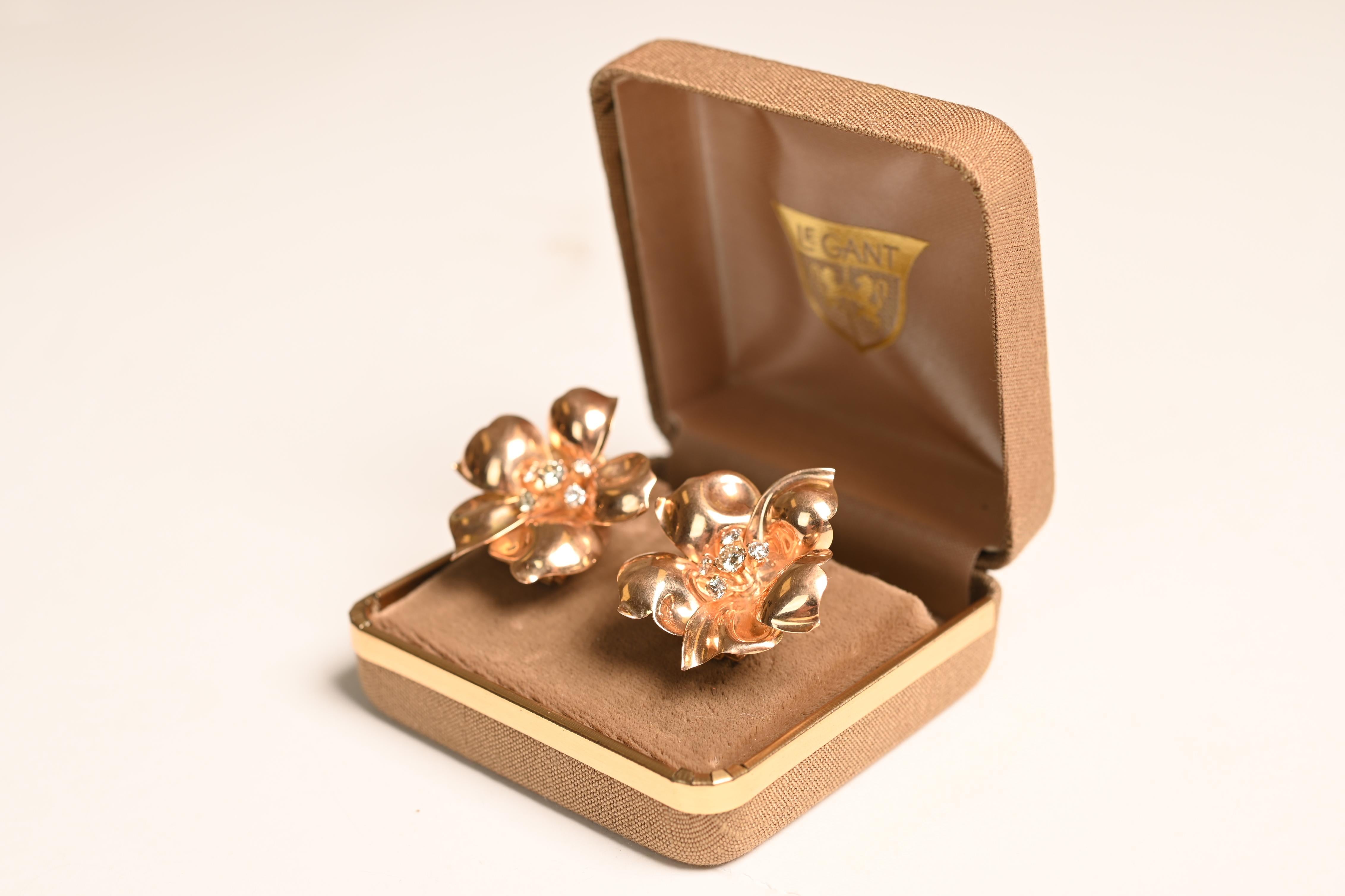 Art Deco Approximately 0.60ct Transitional Cut Diamonds Floral-Style Clip-on Earrings