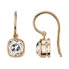 Approximately 4.00 Carat Cushion Cut Diamonds Set in Handcrafted Drop Earrings