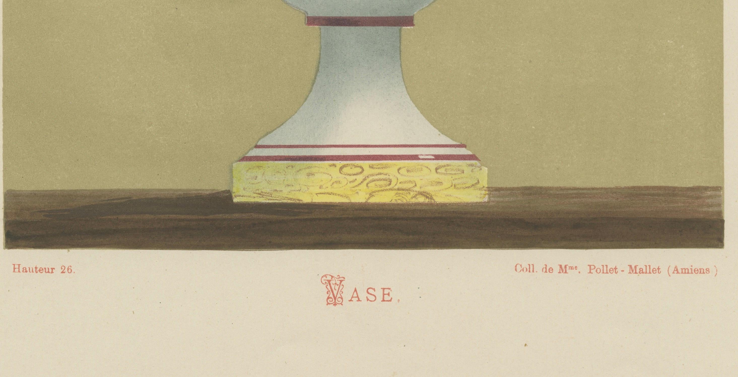 This image presents a chromolithograph of a ceramic vase from the Aprey (Haute-Marne) region, as denoted by the title. The vase, part of Plate 54, is elegantly designed with avian motifs, featuring birds perched and in flight amongst foliage,