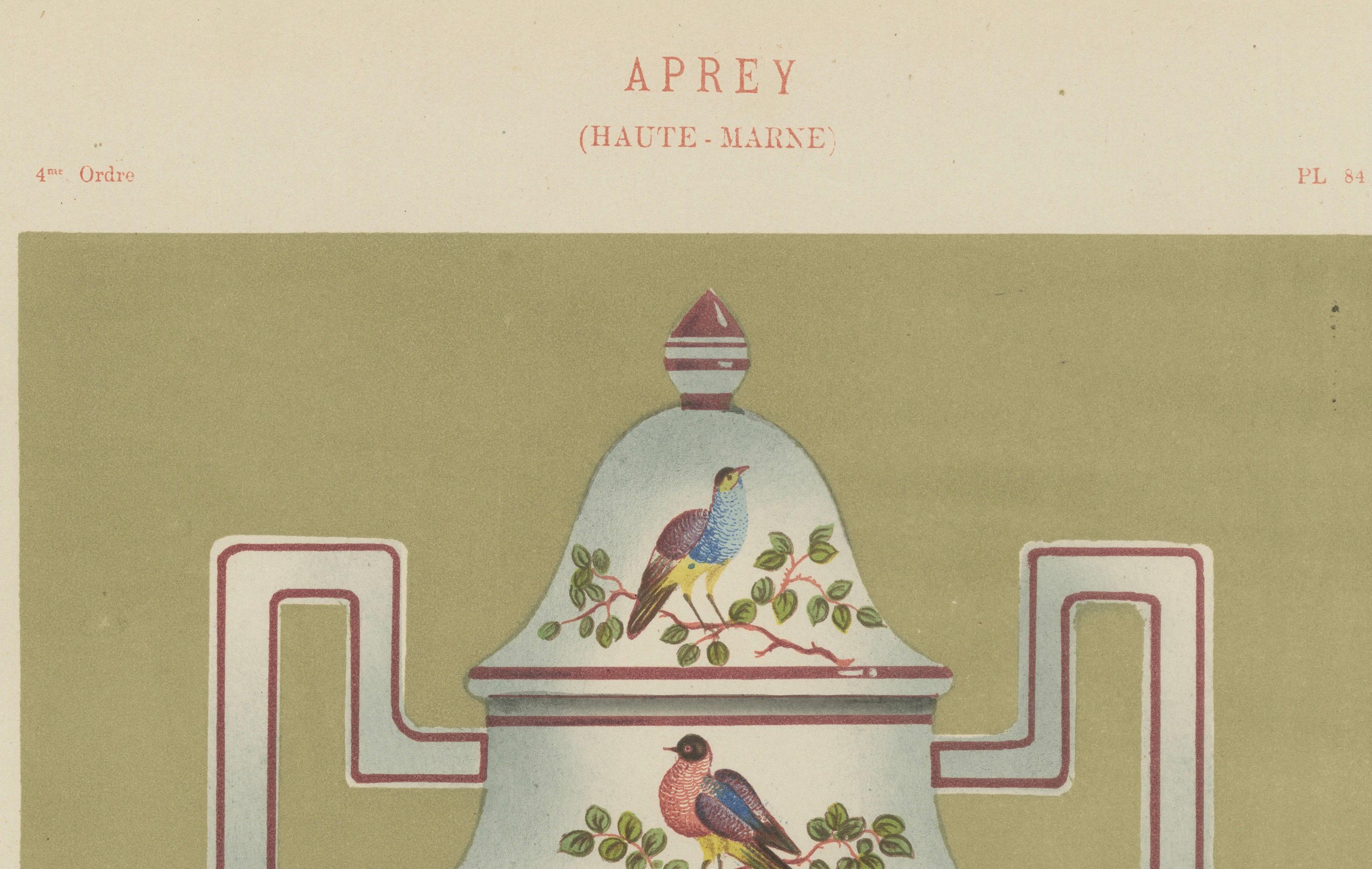 Late 19th Century Aprey Aviary: Ceramic Vase Chromolithograph - Plate 54, 1874 For Sale
