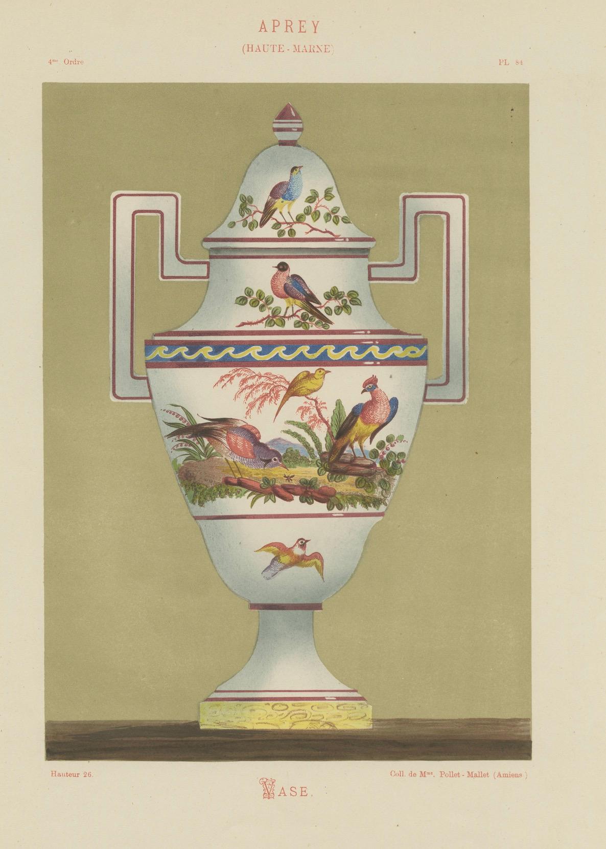 Aprey Aviary: Ceramic Vase Chromolithograph - Plate 54, 1874 For Sale 1