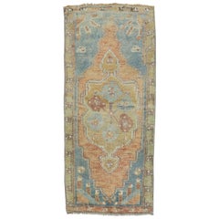 Apricot Blue Vintage Turkish Oushak Mat Rug