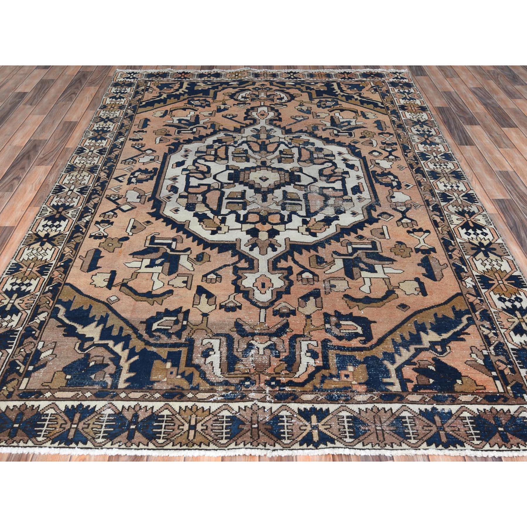 Medieval Apricot Color, Hand Knotted Vintage Northwest Persian, Worn Wool Distressed Rug
