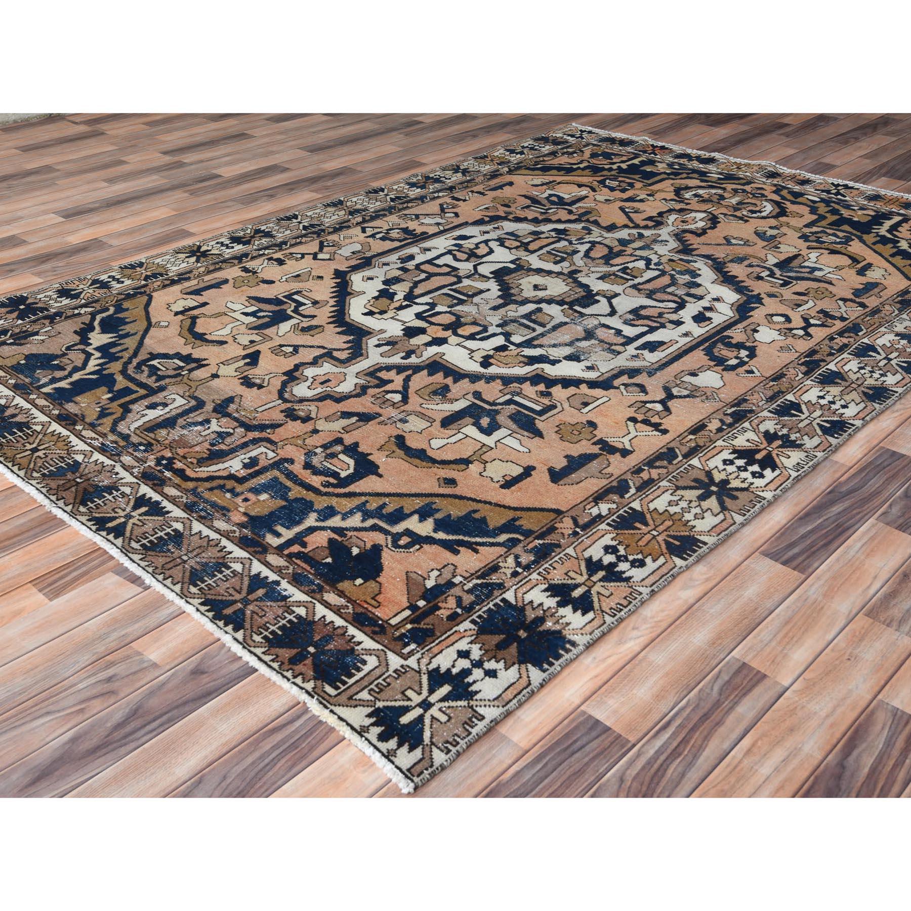 Hand-Knotted Apricot Color, Hand Knotted Vintage Northwest Persian, Worn Wool Distressed Rug
