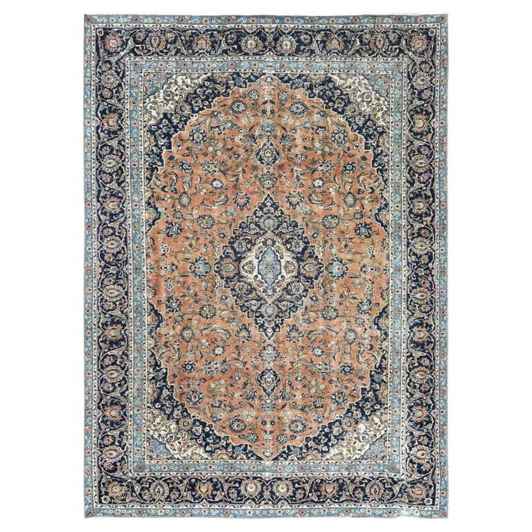 Long and Narrow Vintage Persian Kashan Thick and Plush Wool Hand Knotted  Rug For Sale at 1stDibs