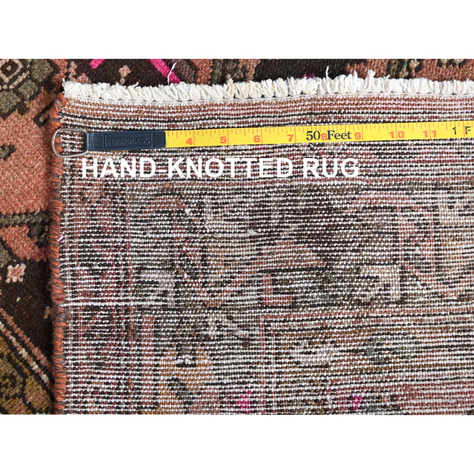 Mid-20th Century Apricot Color, Touches of Hot Pink Vintage Persian Hamadan Wool Hand Knotted Rug For Sale