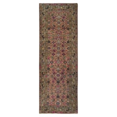 Apricot Color, Touches of Hot Pink Retro Persian Hamadan Wool Hand Knotted Rug