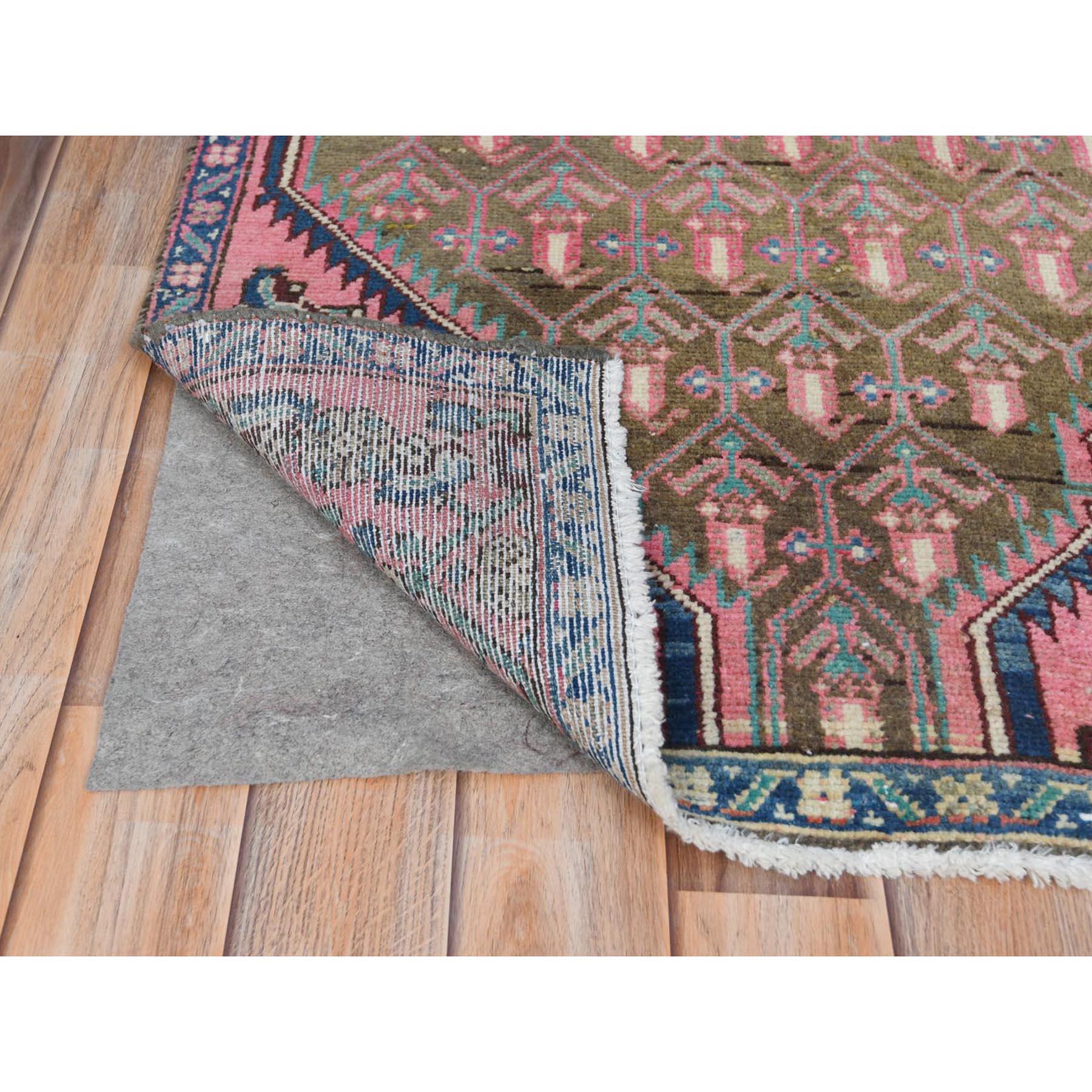 Medieval Apricot Color Vintage Persian Hamadan Worn Wool Distressed Look Hand Knotted Rug For Sale