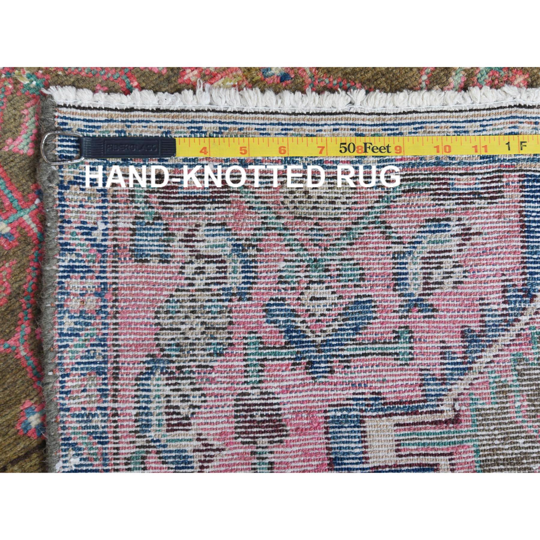 Apricot Color Vintage Persian Hamadan Worn Wool Distressed Look Hand Knotted Rug For Sale 1