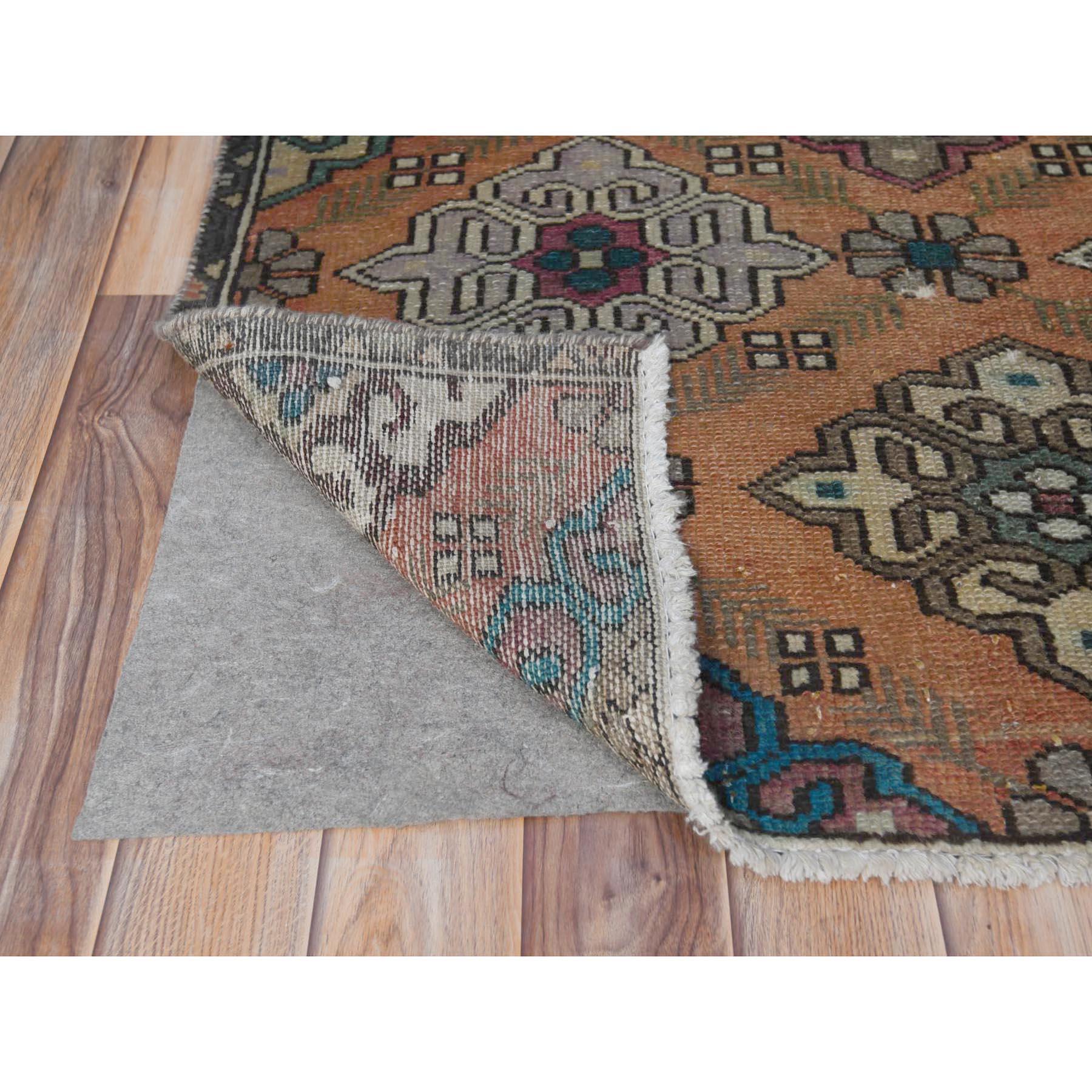 Medieval Apricot Color Worn Wool Hand Knotted Vintage Persian Bakhtiar Distressed Rug For Sale