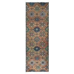 Tapis persan Bakhtiar vintage en laine usée, noué à la main, couleur abricot, vieilli