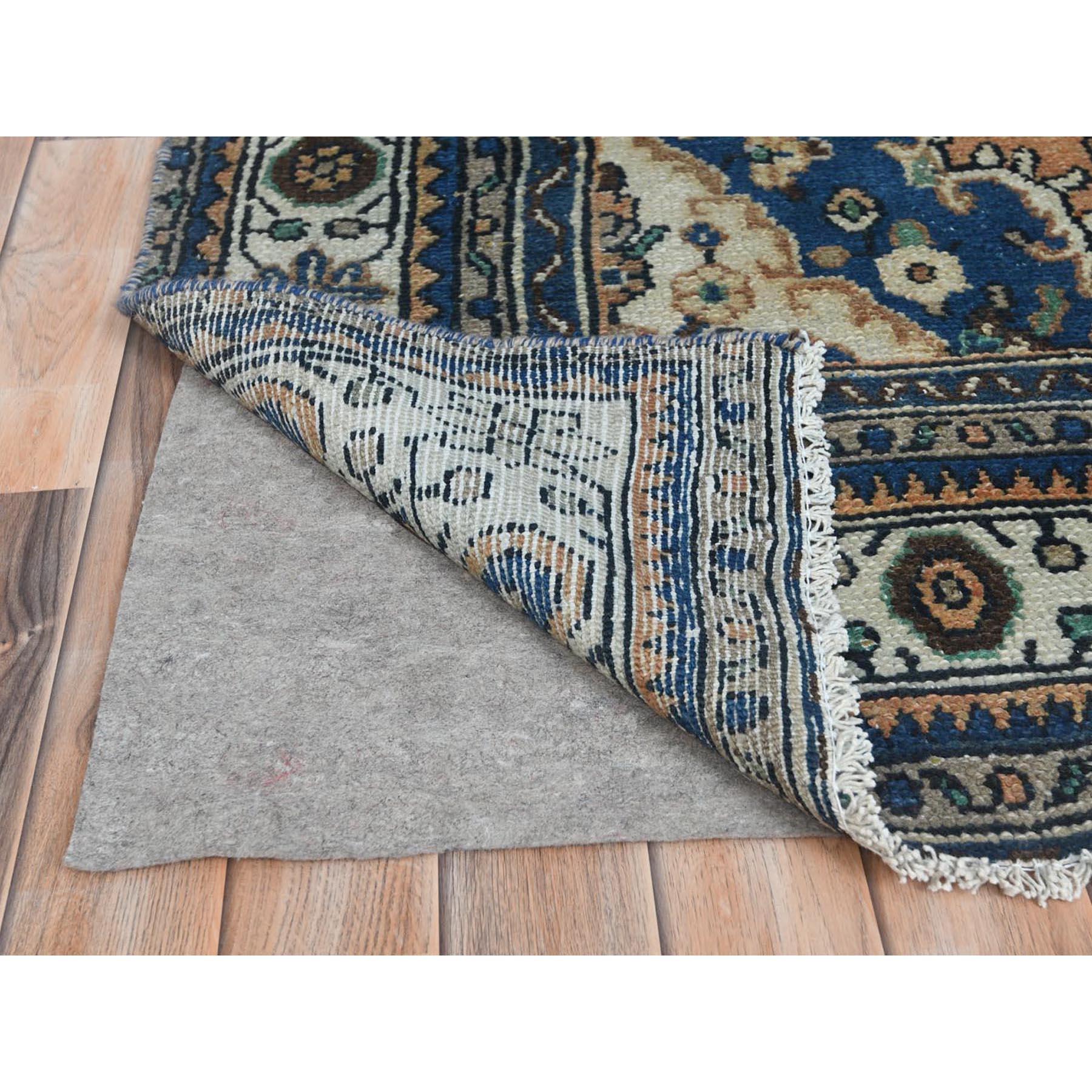 Apricot Color, Worn Wool Hand Knotted, Vintage Persian Bibikabad, Distressed Rug In Good Condition For Sale In Carlstadt, NJ