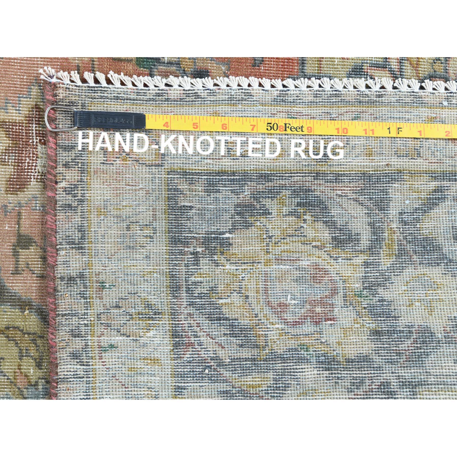 Apricot Color, Worn Wool Hand Knotted Vintage Persian Kashan Distressed Look Rug For Sale 7