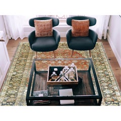 Apricot Color, Worn Wool Hand Knotted Vintage Persian Kashan Distressed Look Rug