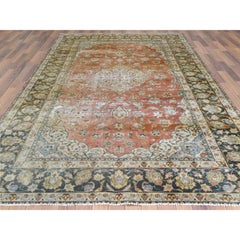 Apricot Color Hand Knotted Wool Vintage Zoroastrian Kishoon Distressed Look Rug