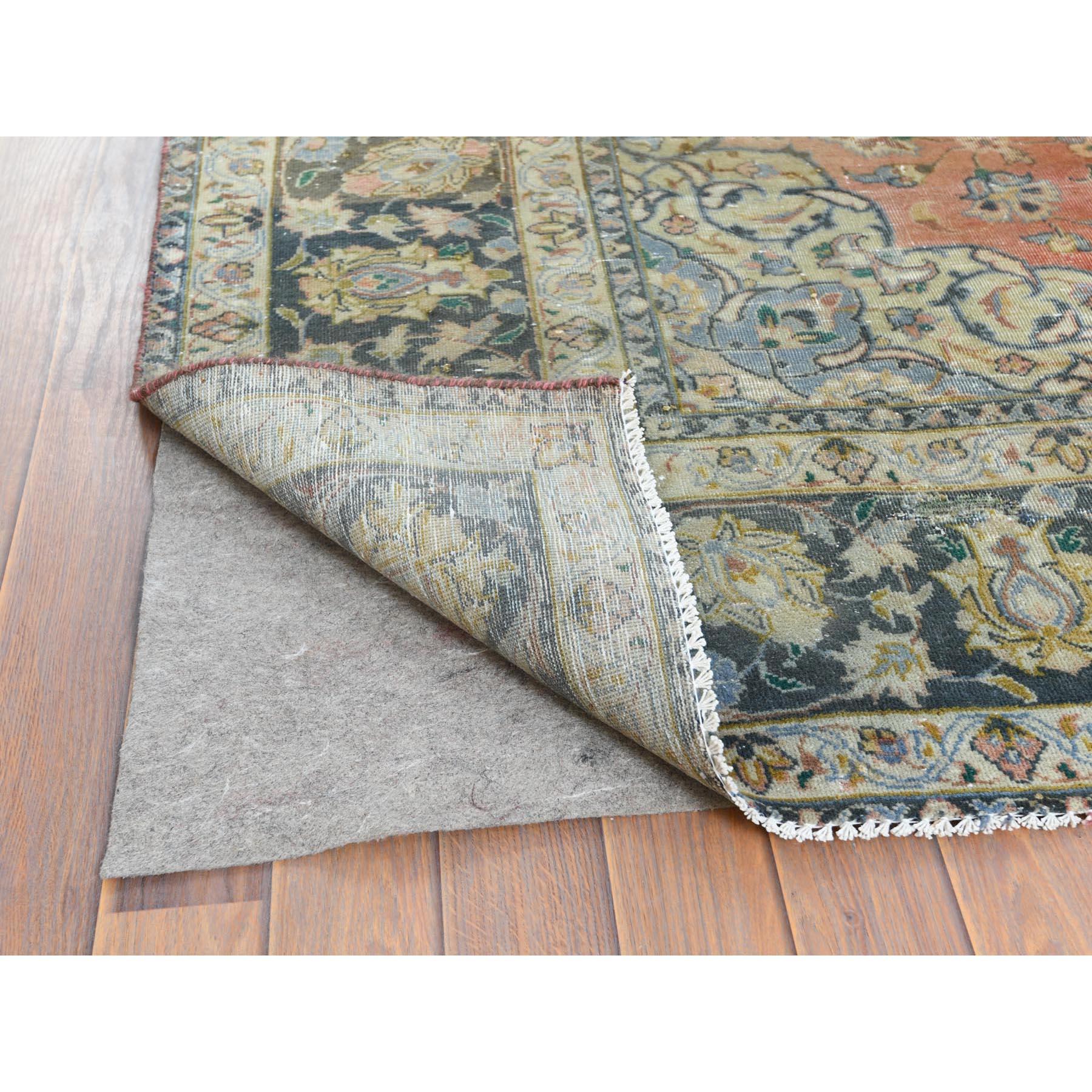 Mid-20th Century Apricot Color, Worn Wool Hand Knotted Vintage Persian Kashan Distressed Look Rug For Sale