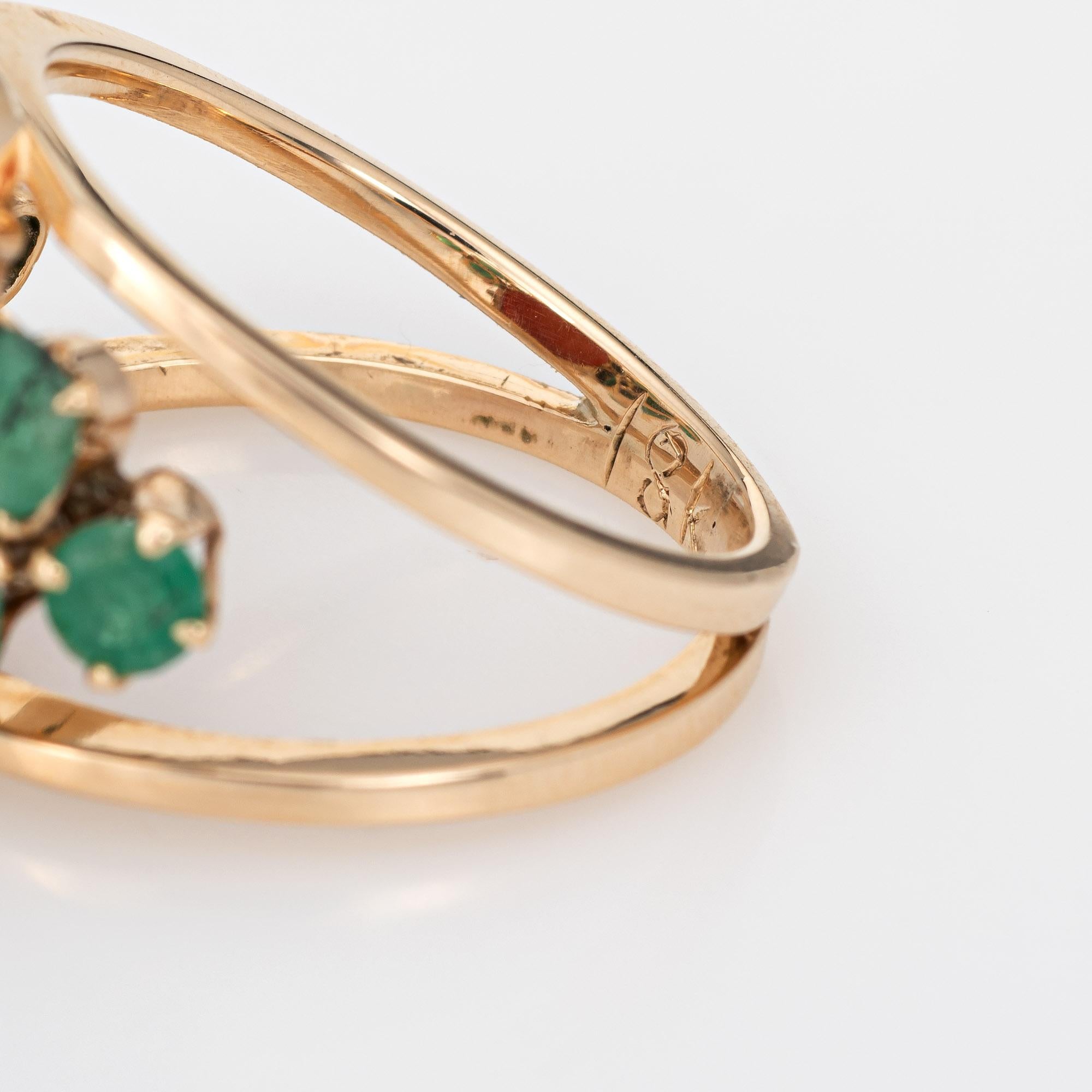 Apricot Coral Emerald Ring Vintage 18 Karat Yellow Gold Estate Fine Jewelry 1