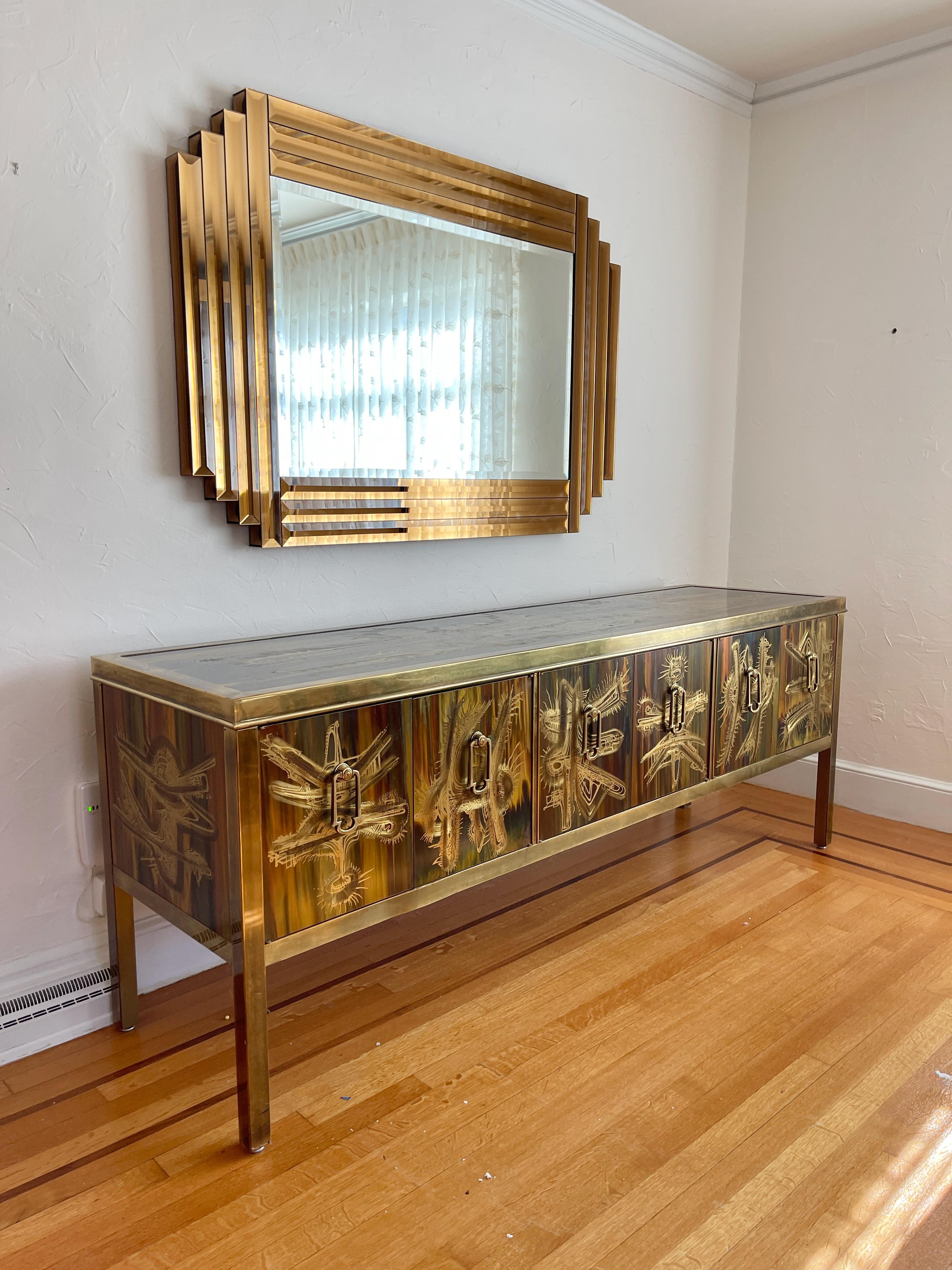 Miroir mural glam des années 1980 réalisé sur mesure et signé par 